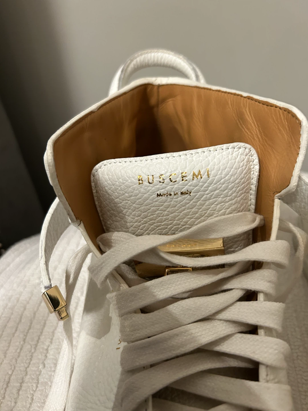 Buscemi White Leather Hi-Top Sneakers with Gold Hardware - photo 3