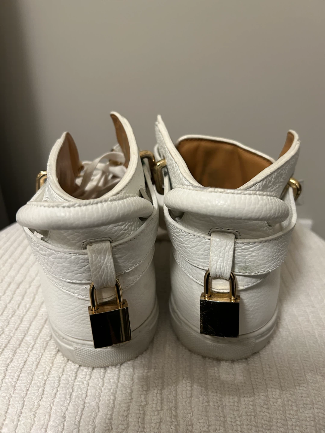 Buscemi White Leather Hi-Top Sneakers with Gold Hardware - photo 4