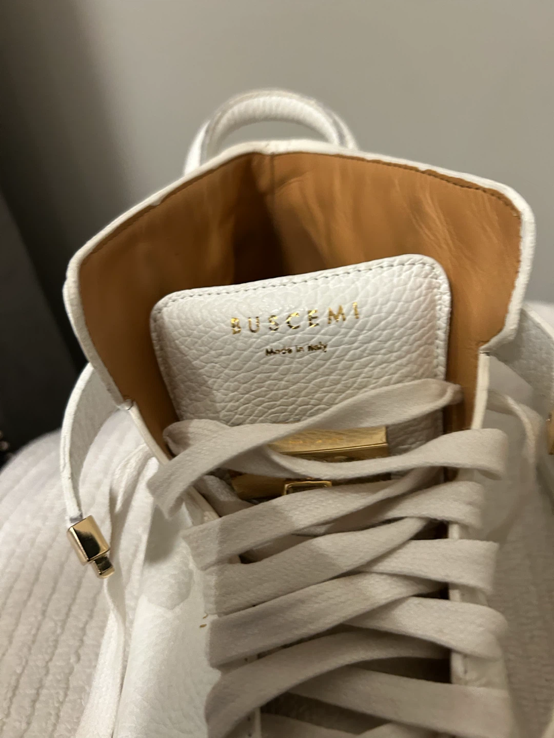 Buscemi White Leather Hi-Top Sneakers with Gold Hardware - photo 5