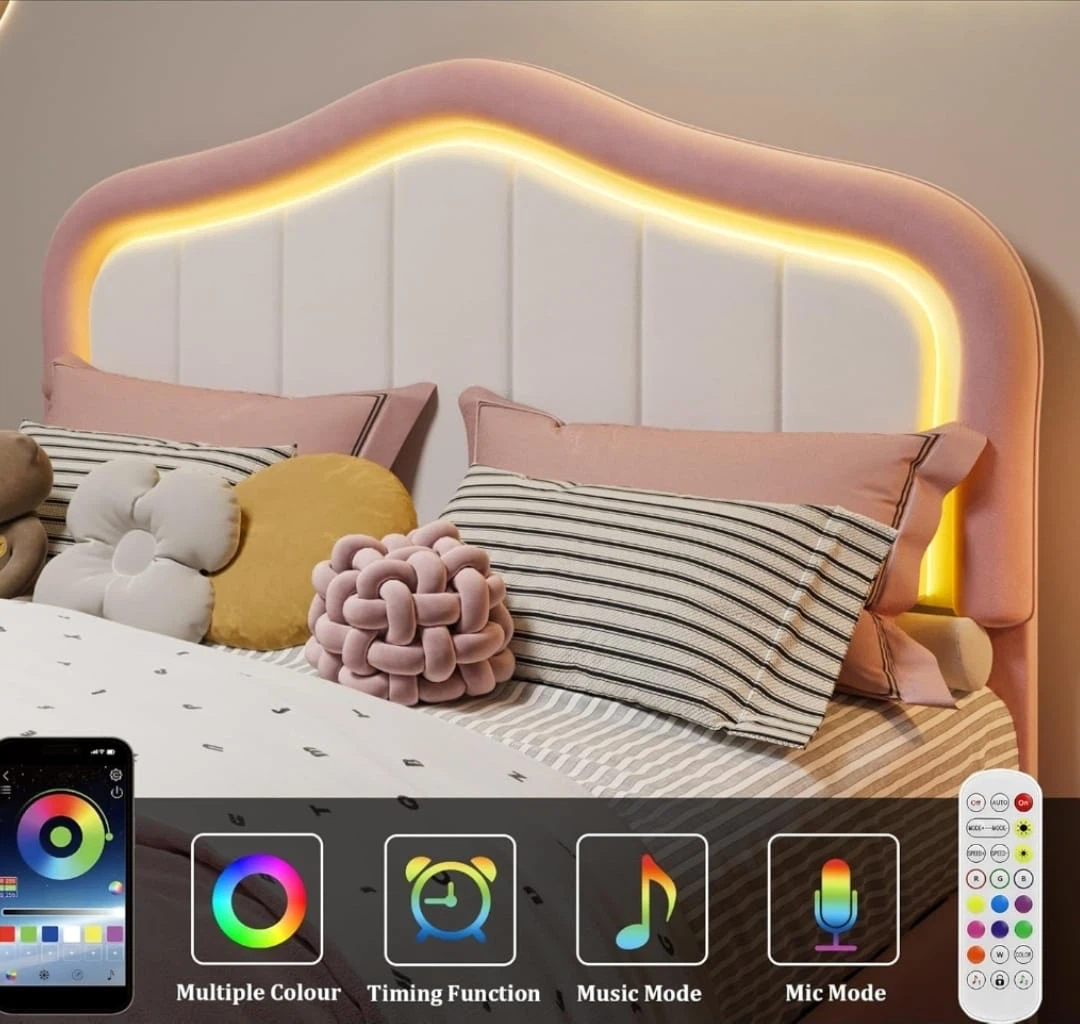Kids full size Bed Frame with LED Headboard and matress new - photo 2