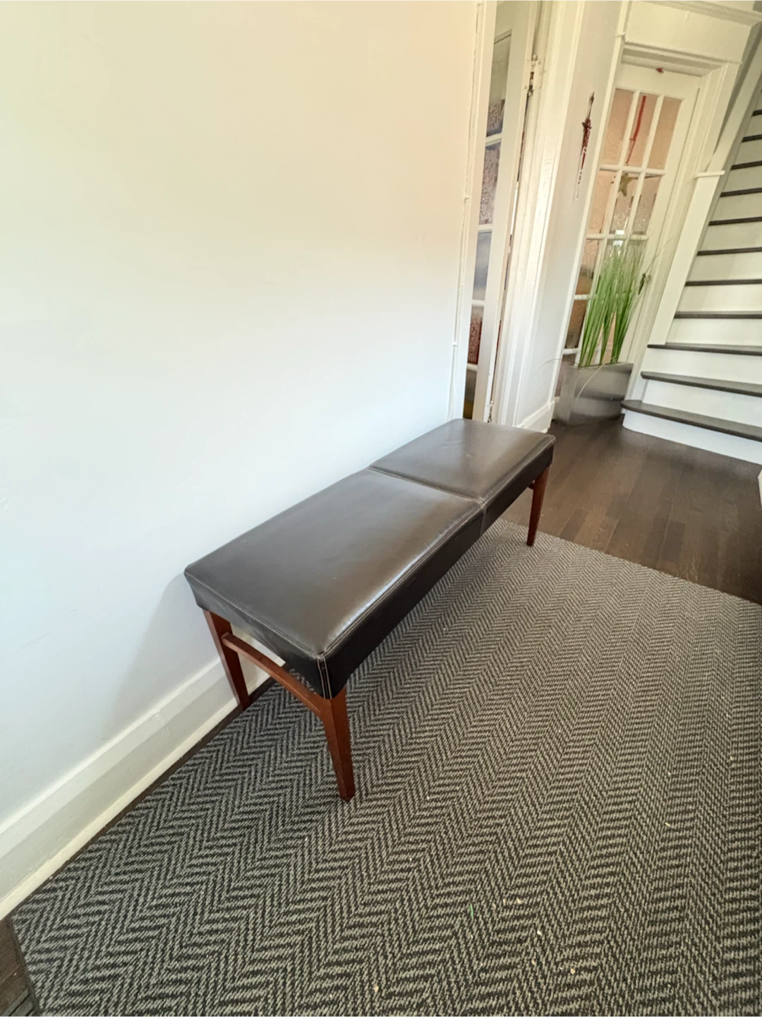 Dark Brown Faux Leather Bench - photo 2