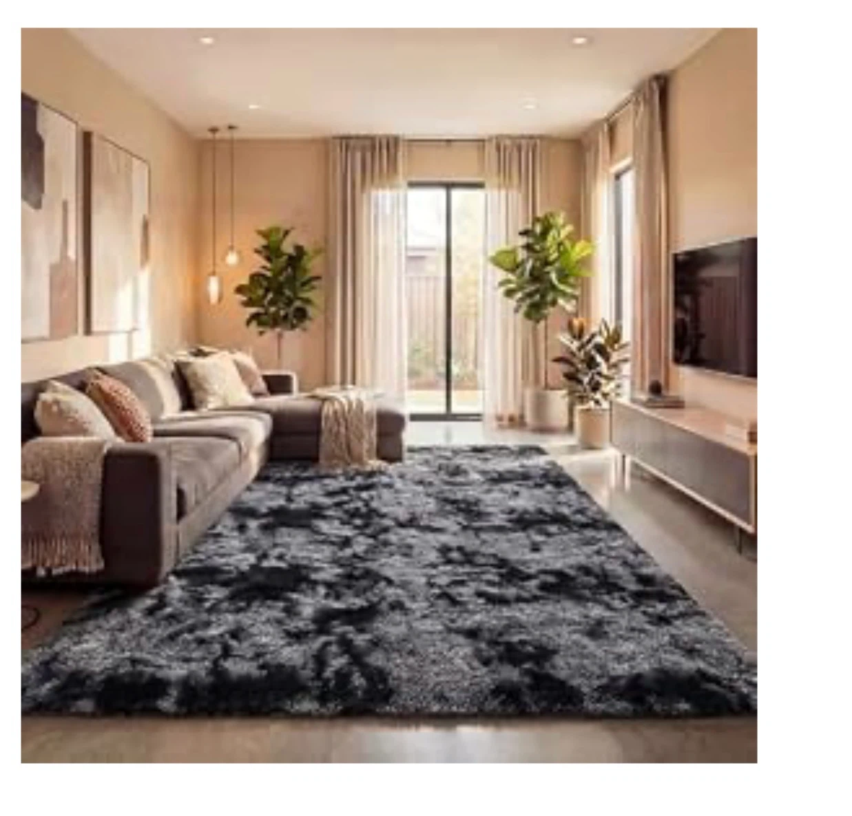 Fluffy Grey Tie-Dye Area Rug