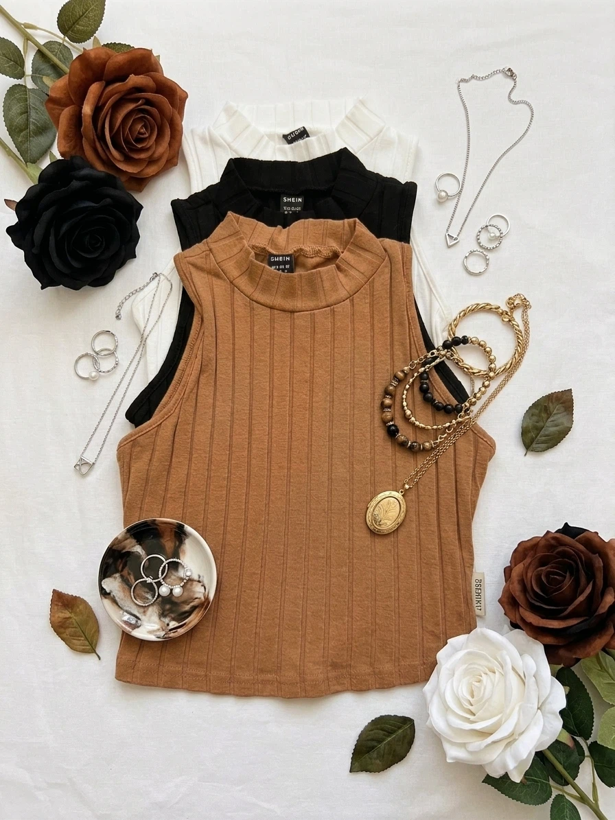 SHEIN Ribbed Tank Tops - Multiple Colours & Sizes