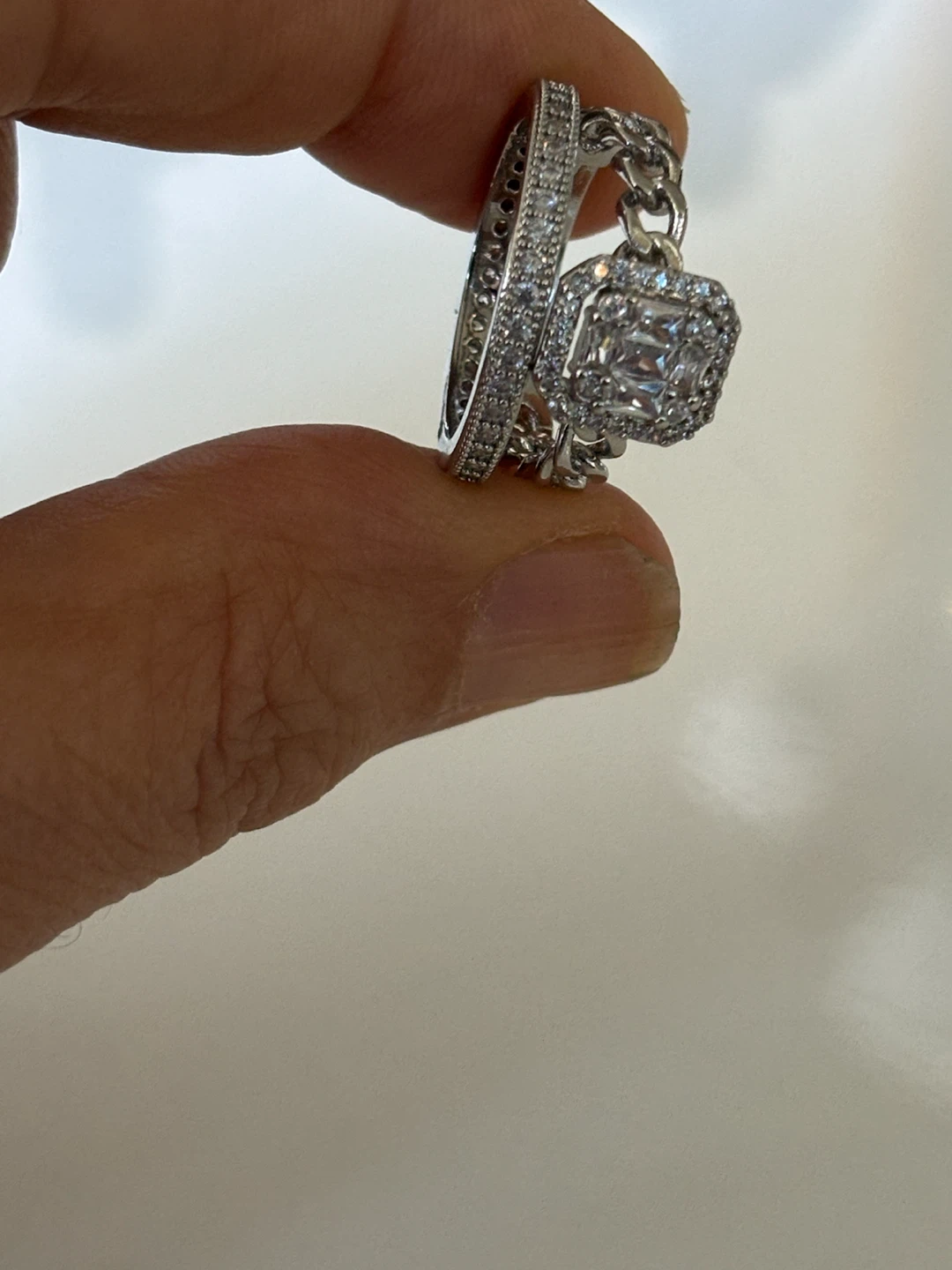 Silver Cubic Zirconia Engagement Ring Set