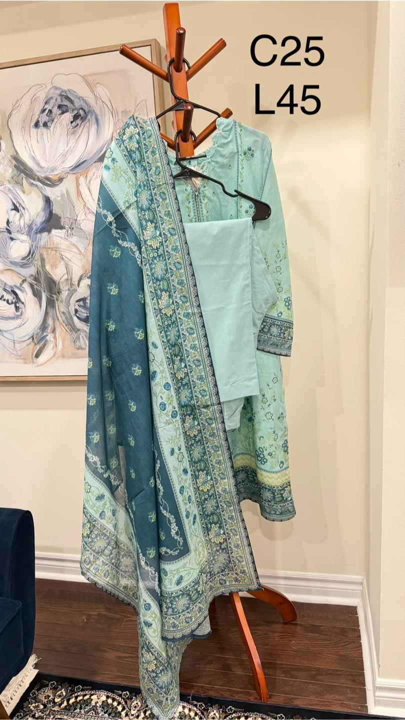 Sky Blue Floral Print 3-Piece Outfit