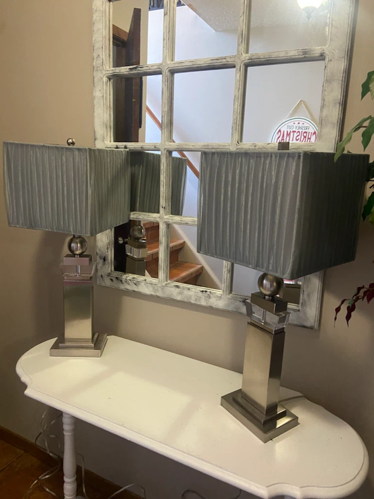 Set of 2 Silver Table Lamps with Pleated Shades