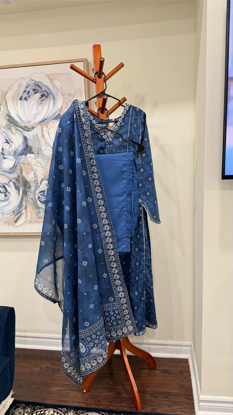 Blue printed kurti with pants and dupatta