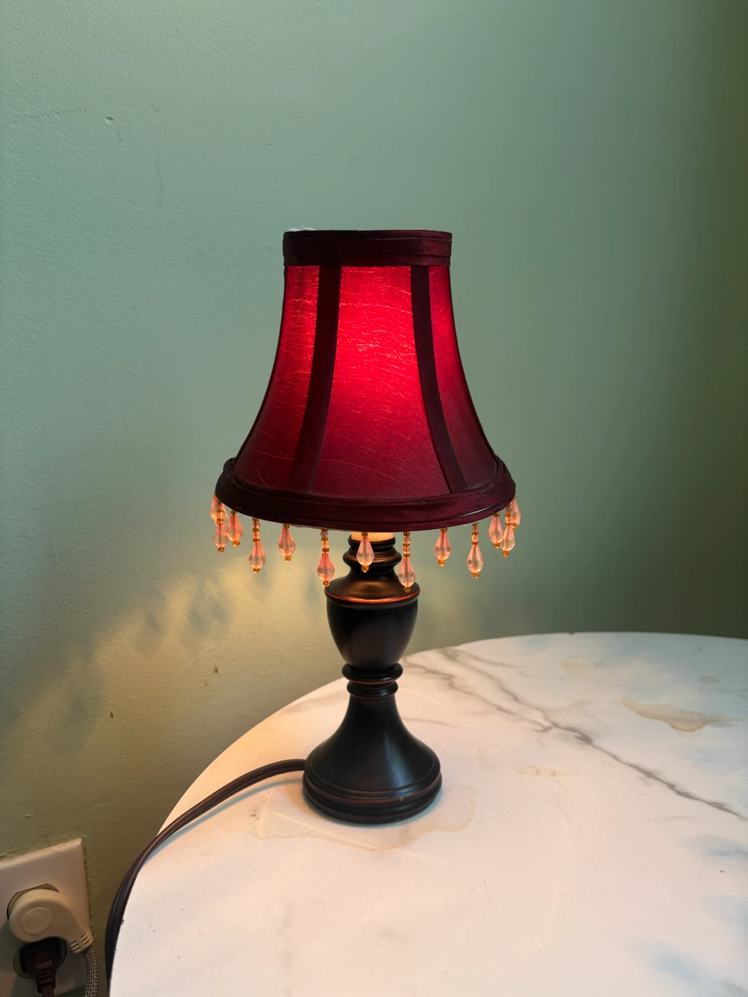 Vintage Red Beaded Lampshade Accent Lamp