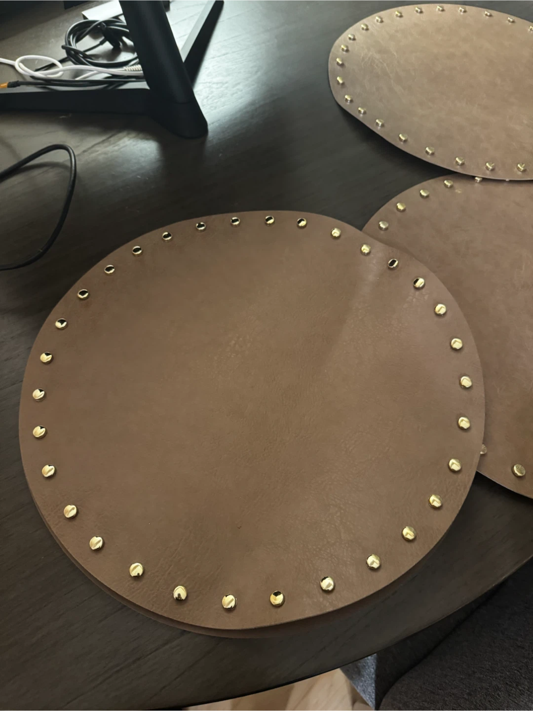 Round Faux Leather Placemats with Gold Studs (Set of 4)