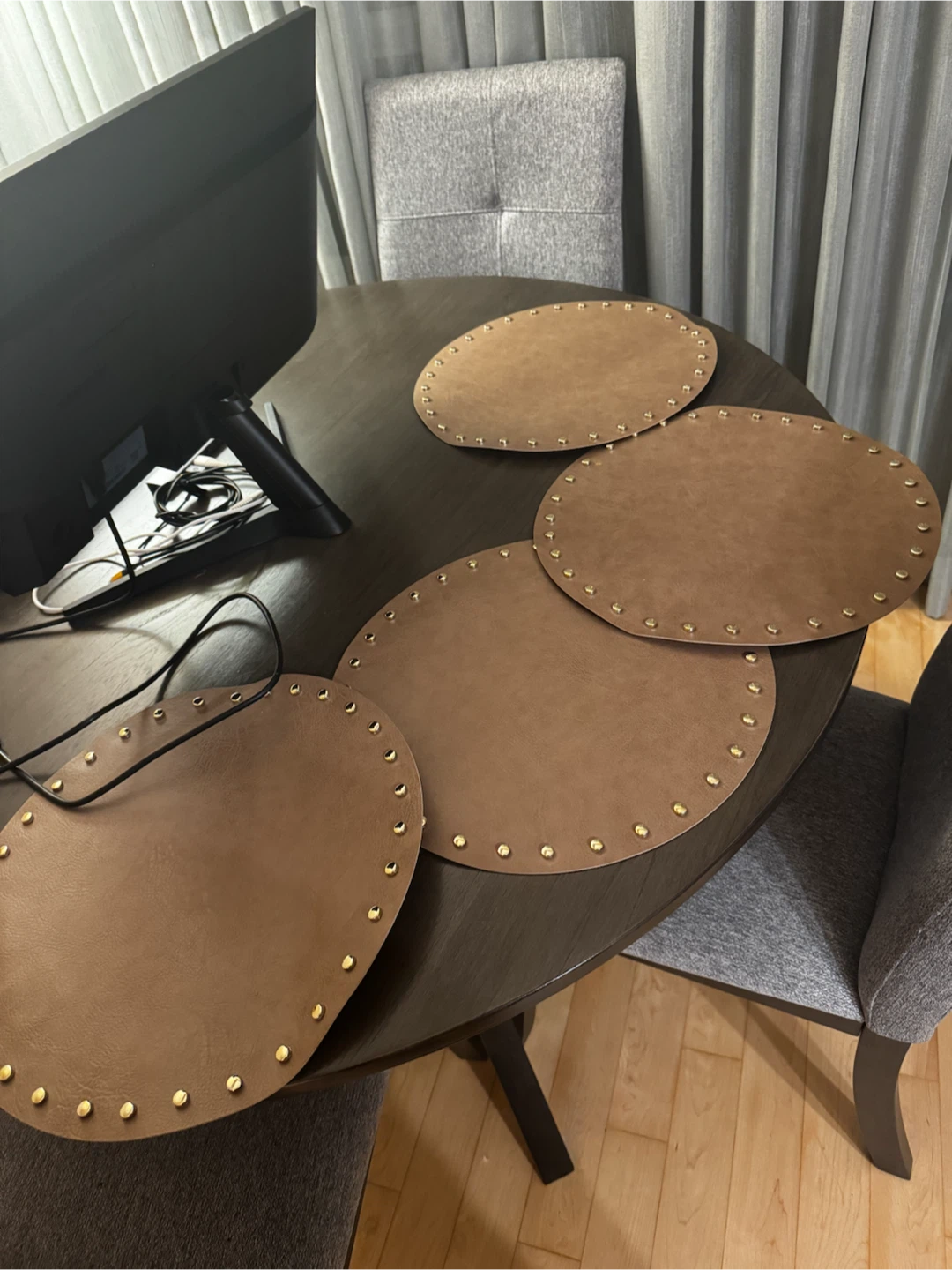 Round Faux Leather Placemats with Gold Studs (Set of 4) - photo 2