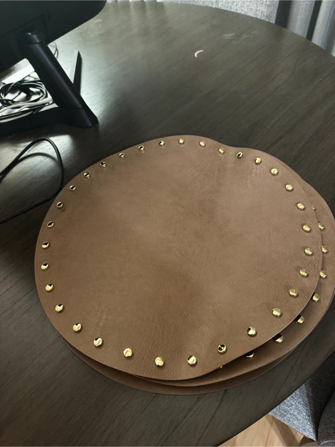 Round Faux Leather Placemats with Gold Studs (Set of 4) - photo 3