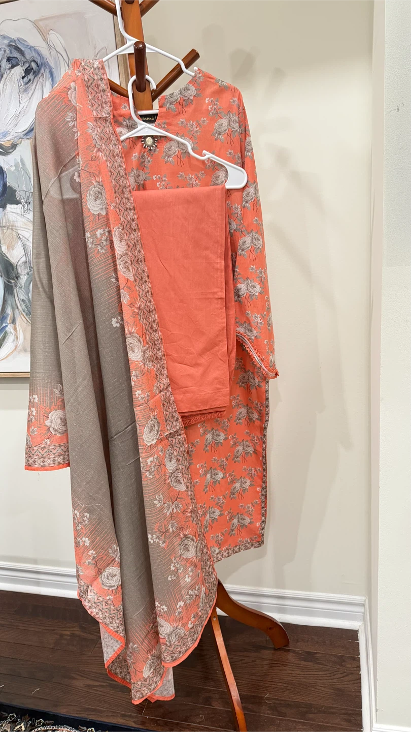 Orange Floral Kurta and Trouser with dupatta set