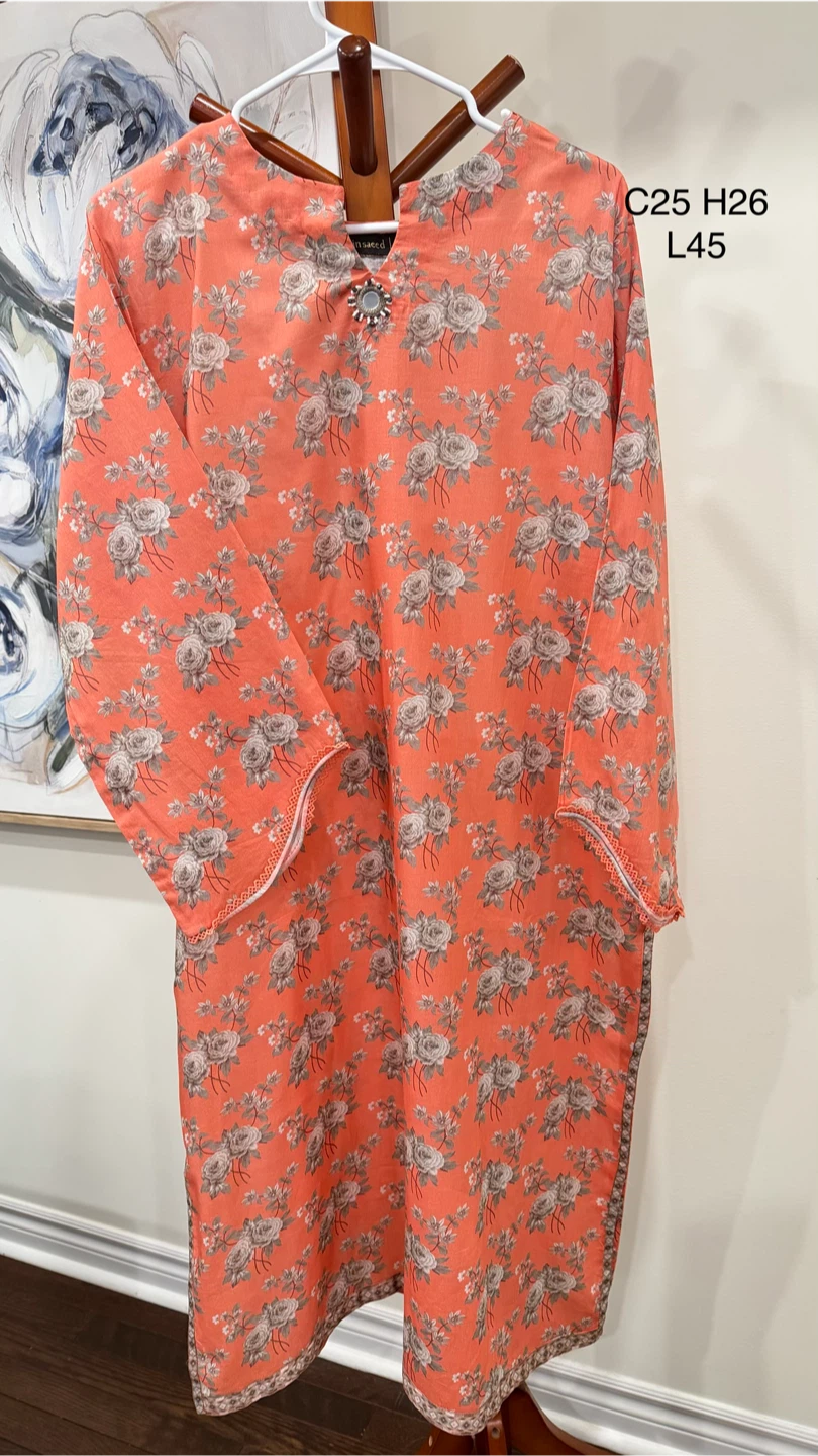 Orange Floral Kurta and Trouser with dupatta set - photo 2