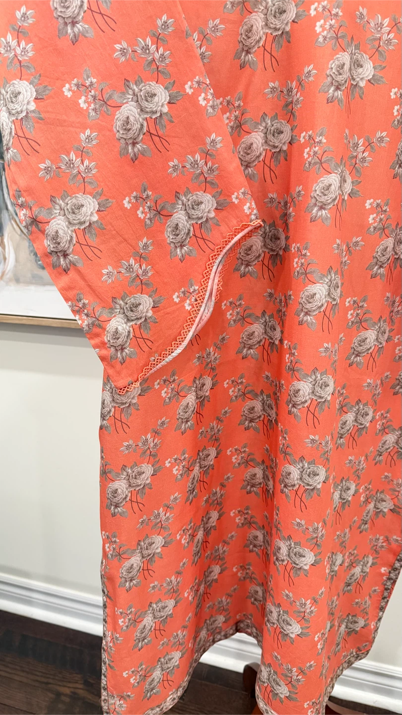 Orange Floral Kurta and Trouser with dupatta set - photo 3