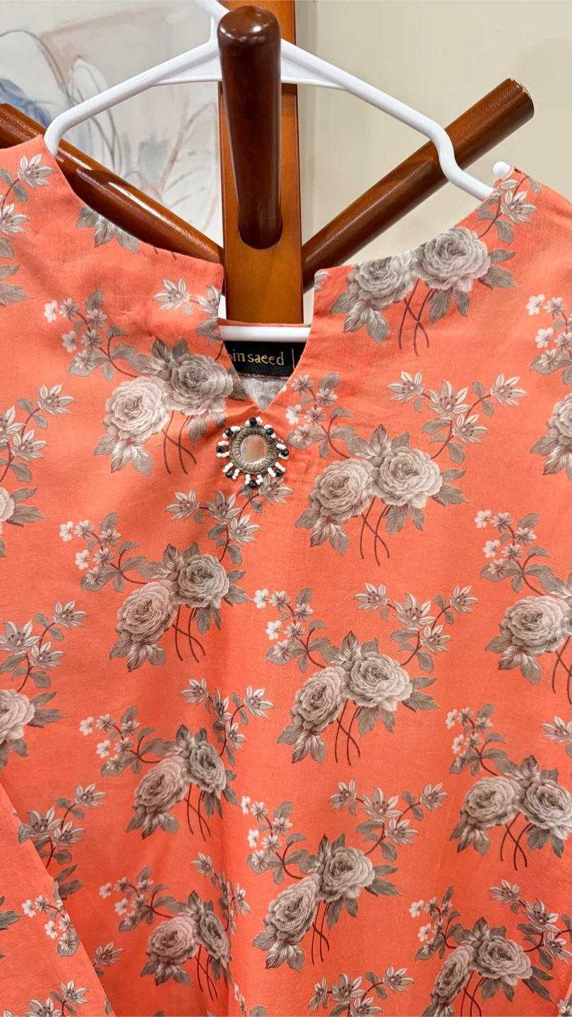 Orange Floral Kurta and Trouser with dupatta set - photo 4