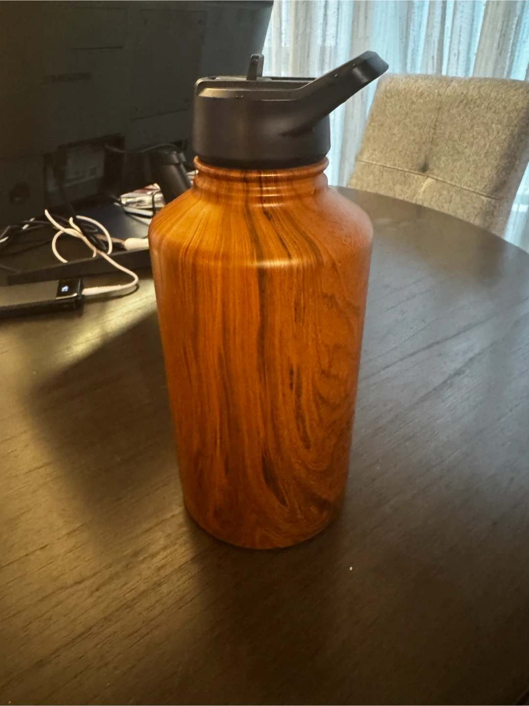 Woodgrain Water Bottle with Black Lid