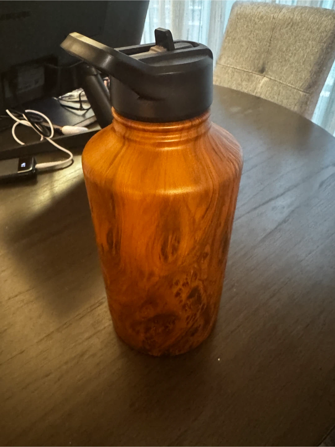 Woodgrain Water Bottle with Black Lid - photo 2