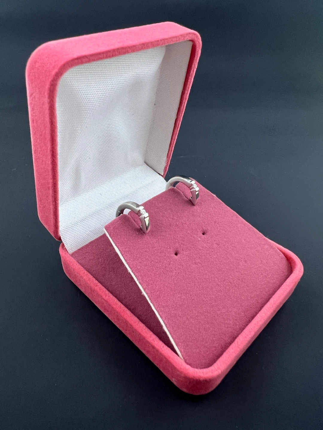 New 10K White Gold Diamond Huggie Earrings