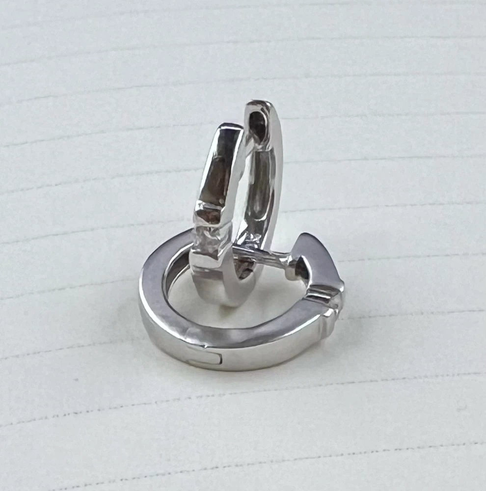New 10K White Gold Diamond Huggie Earrings - photo 4