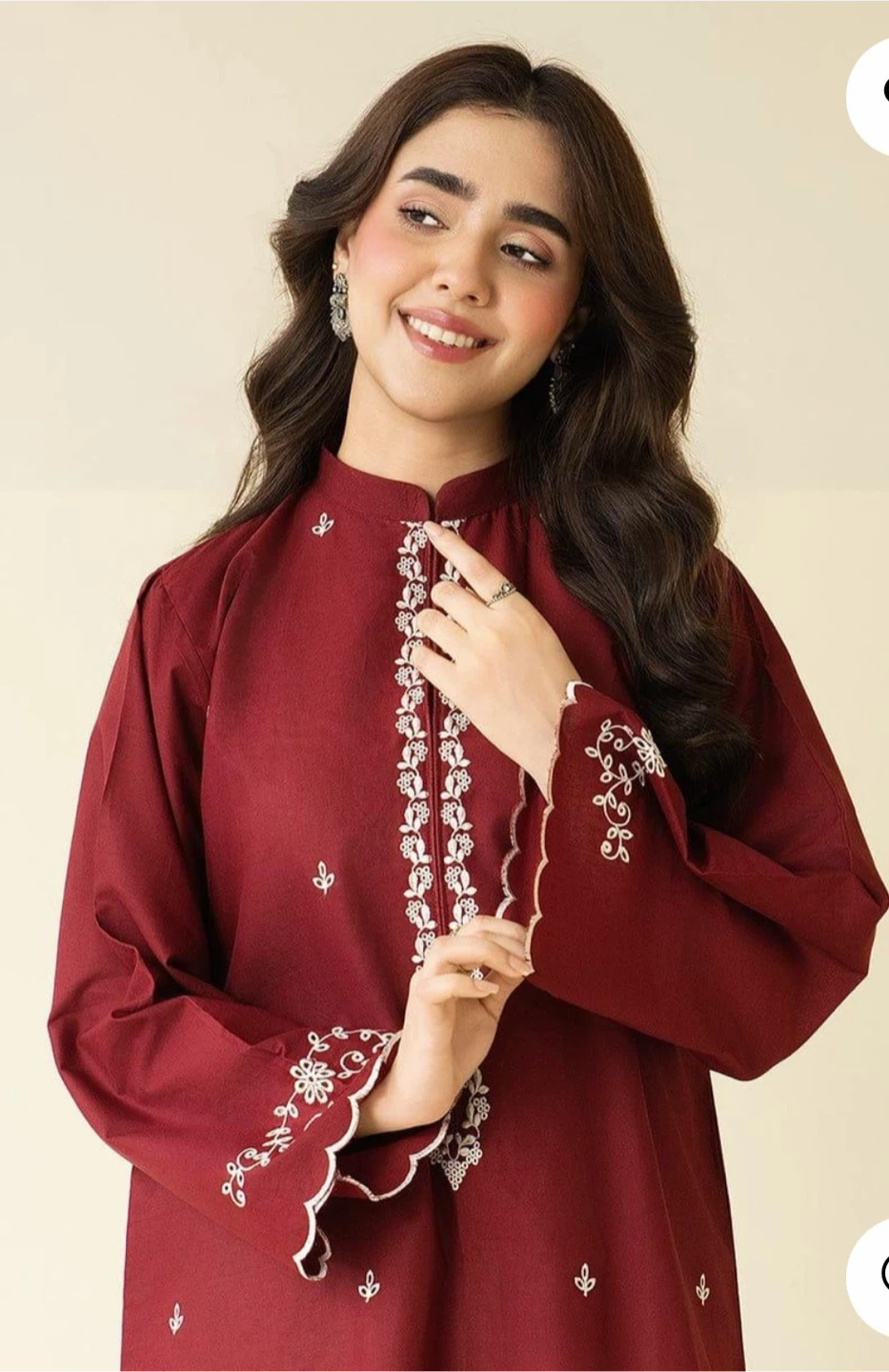 Embroidered Maroon Kurti two piece set - photo 3