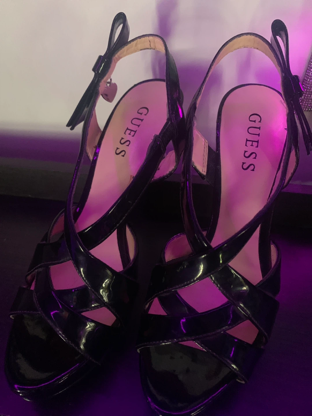 Guess Black Patent Strappy Heels