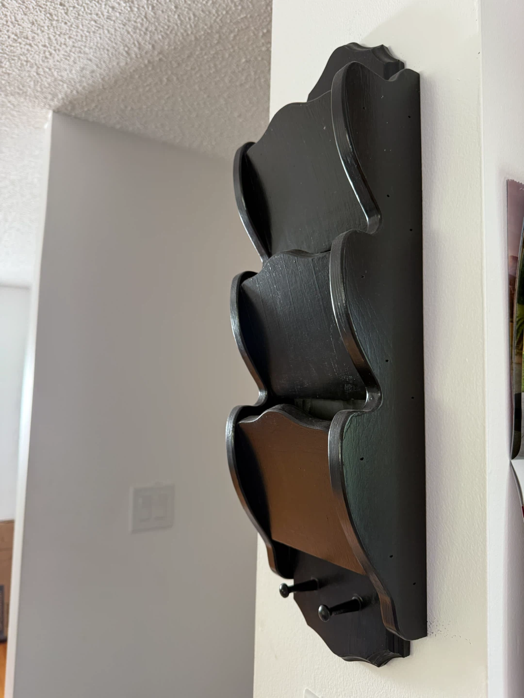 Wood Wall Mail Organizer with Key Hooks – Black - photo 2