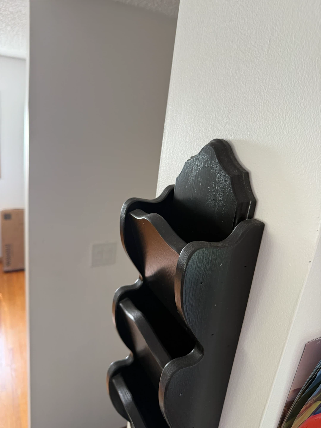 Wood Wall Mail Organizer with Key Hooks – Black - photo 3