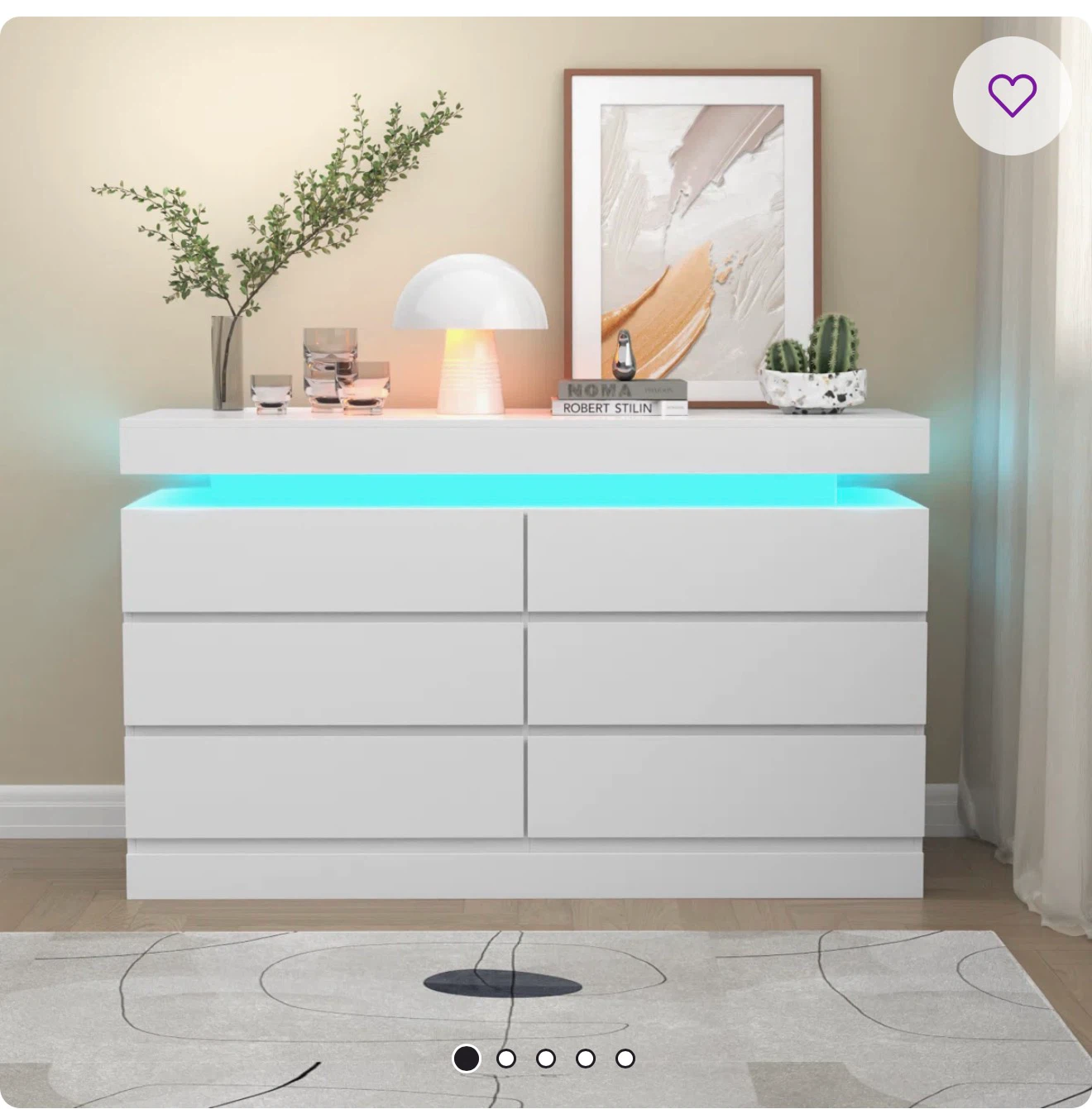 White 6-Drawer Dresser with LED Lights