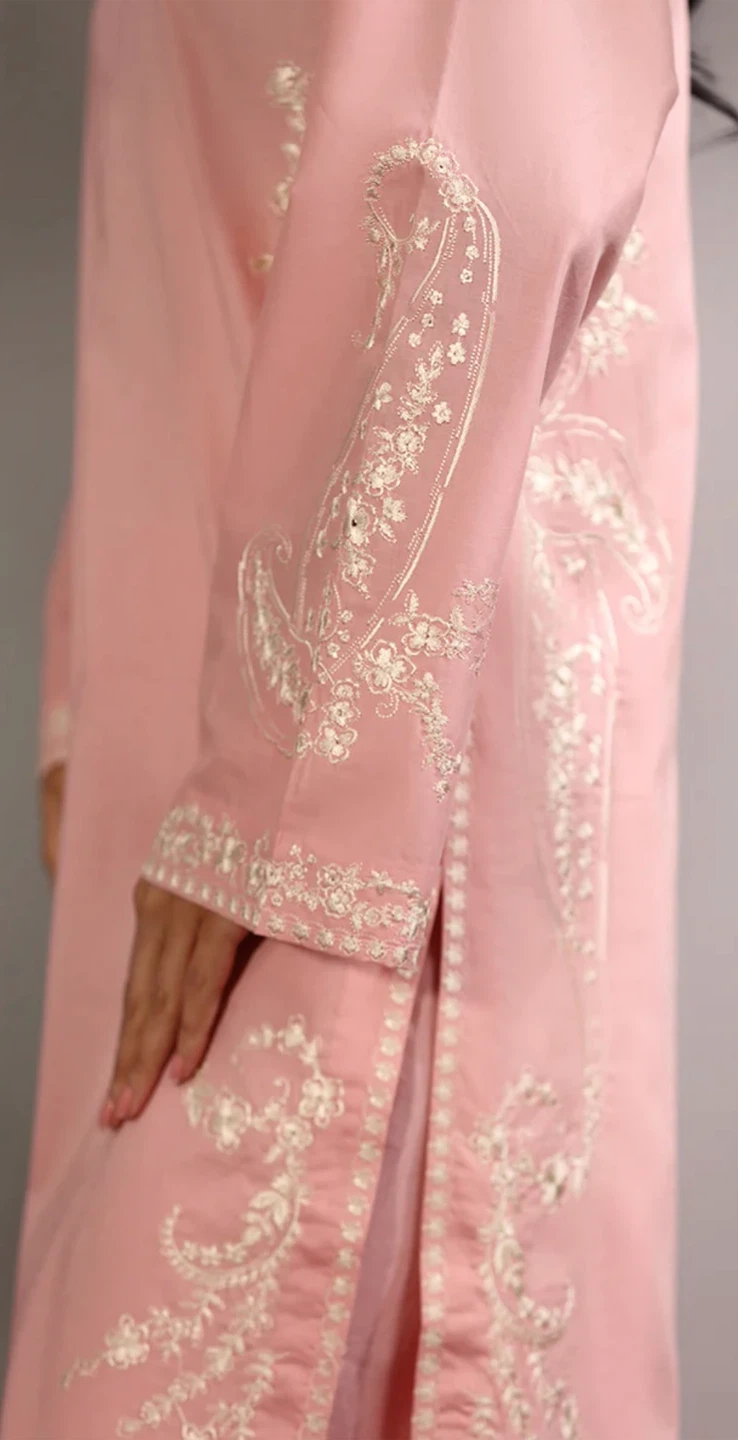 Pink Embroidered lawn Kurti and Pants Set - photo 3