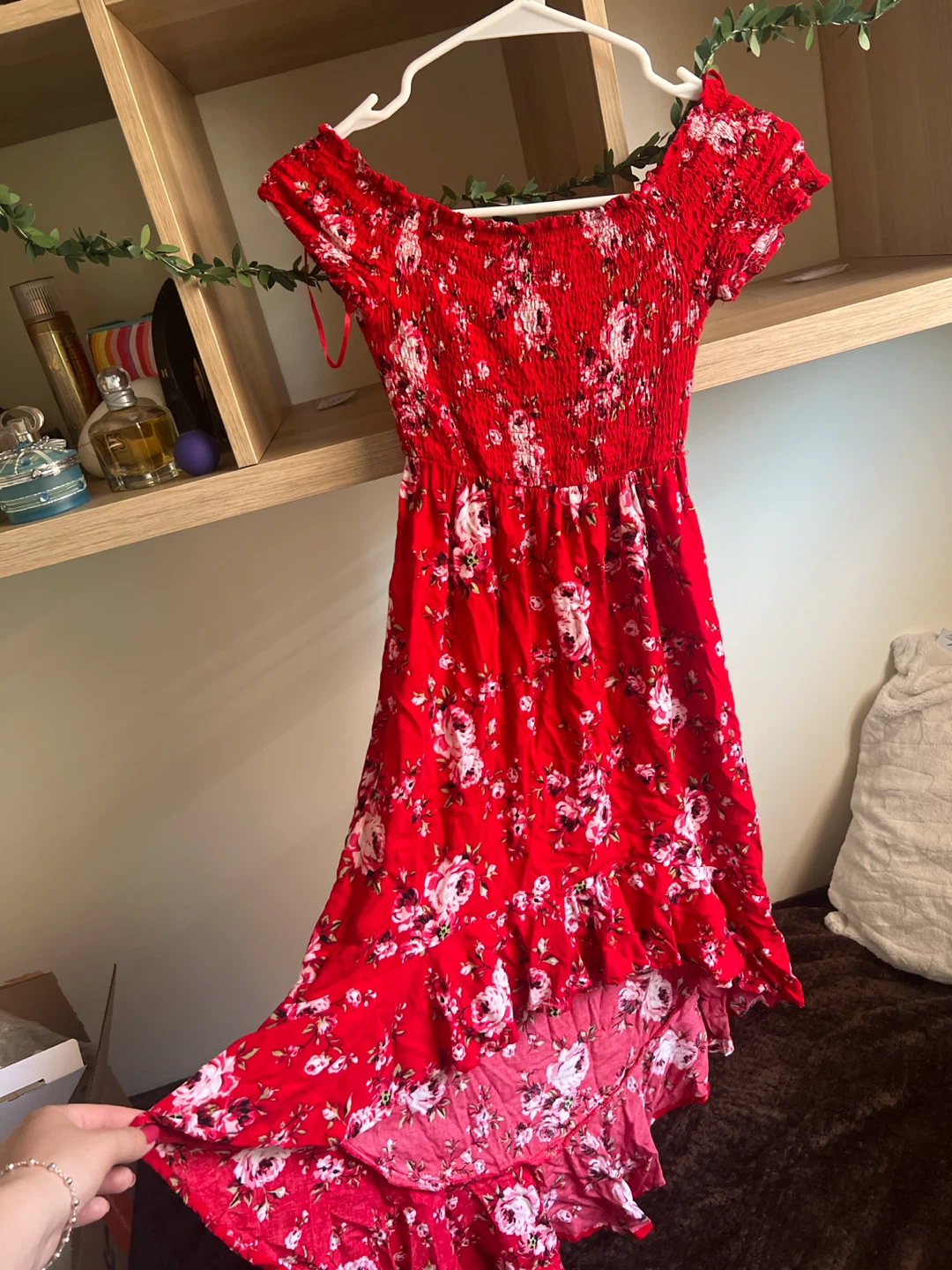 Women's Red Floral Smocked Off-Shoulder Dress - photo 3