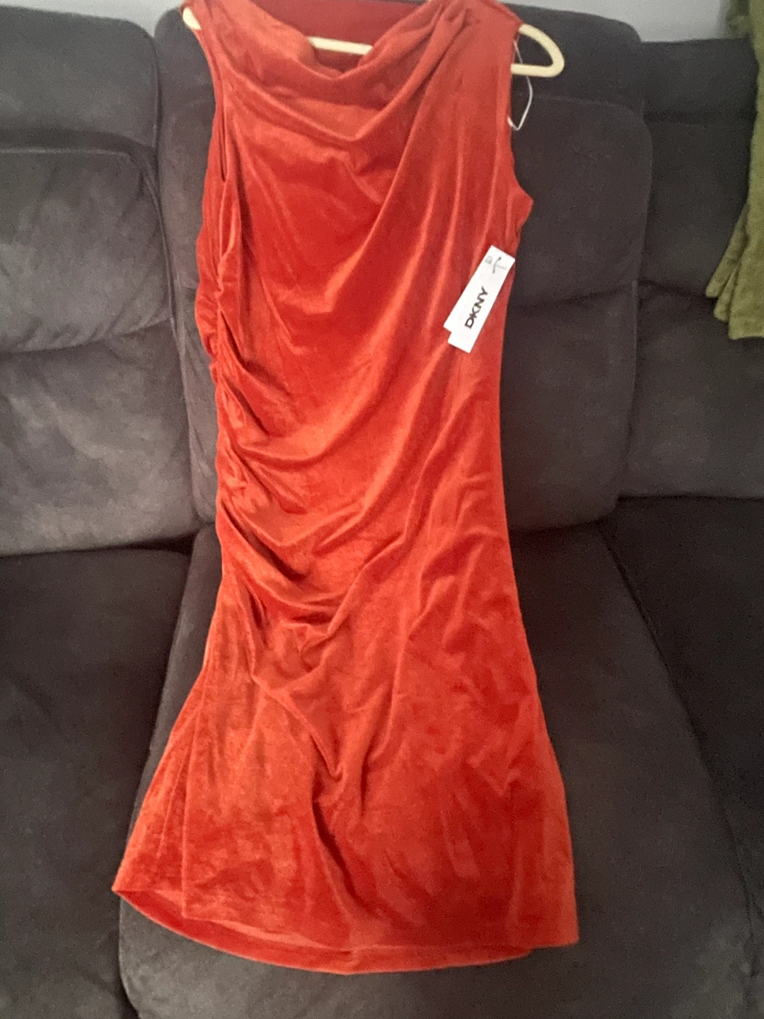 DKNY Orange Velvet Ruched Dress - photo 2