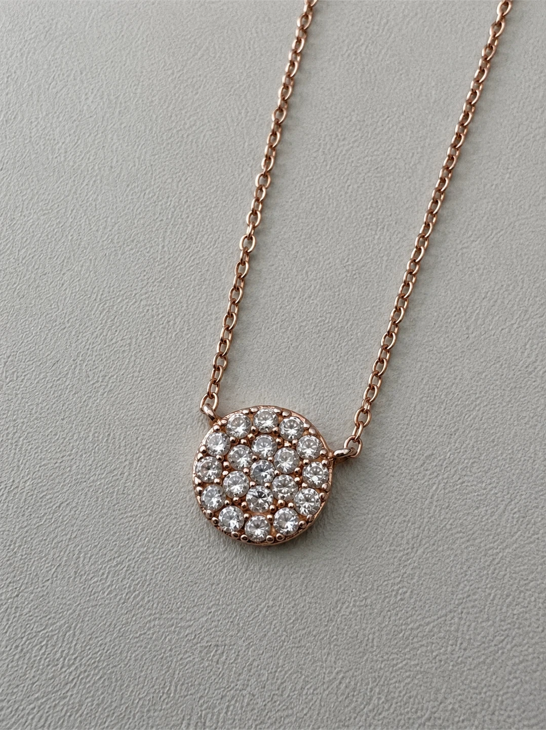 925 Rose Gold Tone Pavé Clear CZ Round Pendant Necklace - photo 2