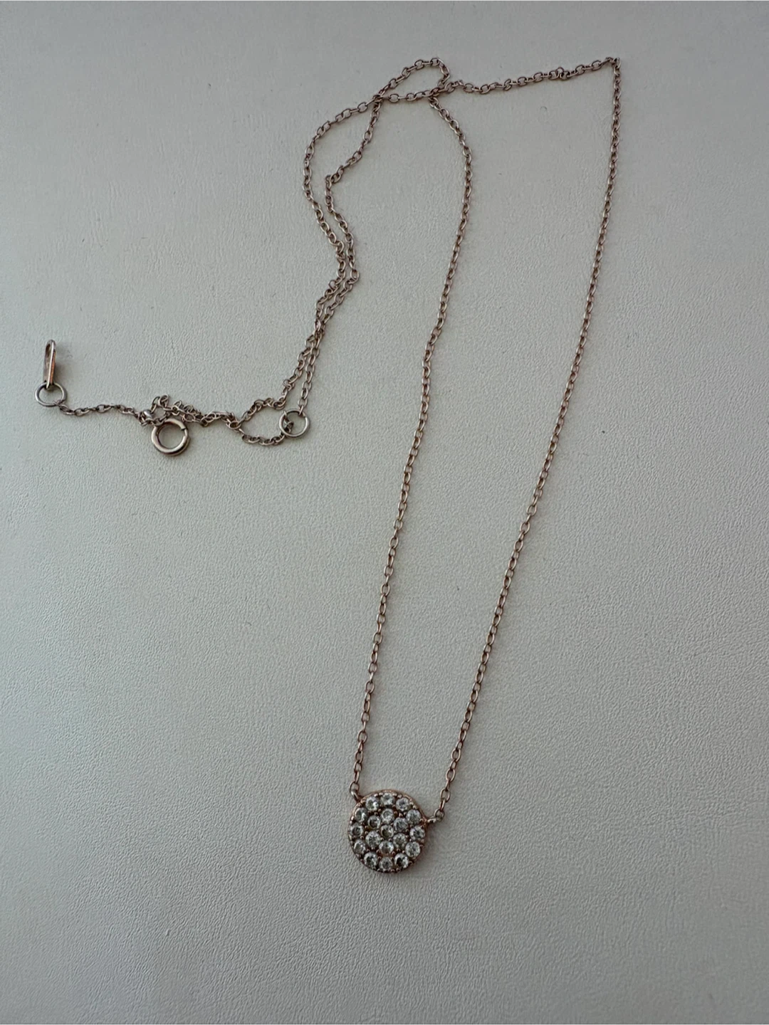 925 Rose Gold Tone Pavé Clear CZ Round Pendant Necklace - photo 3