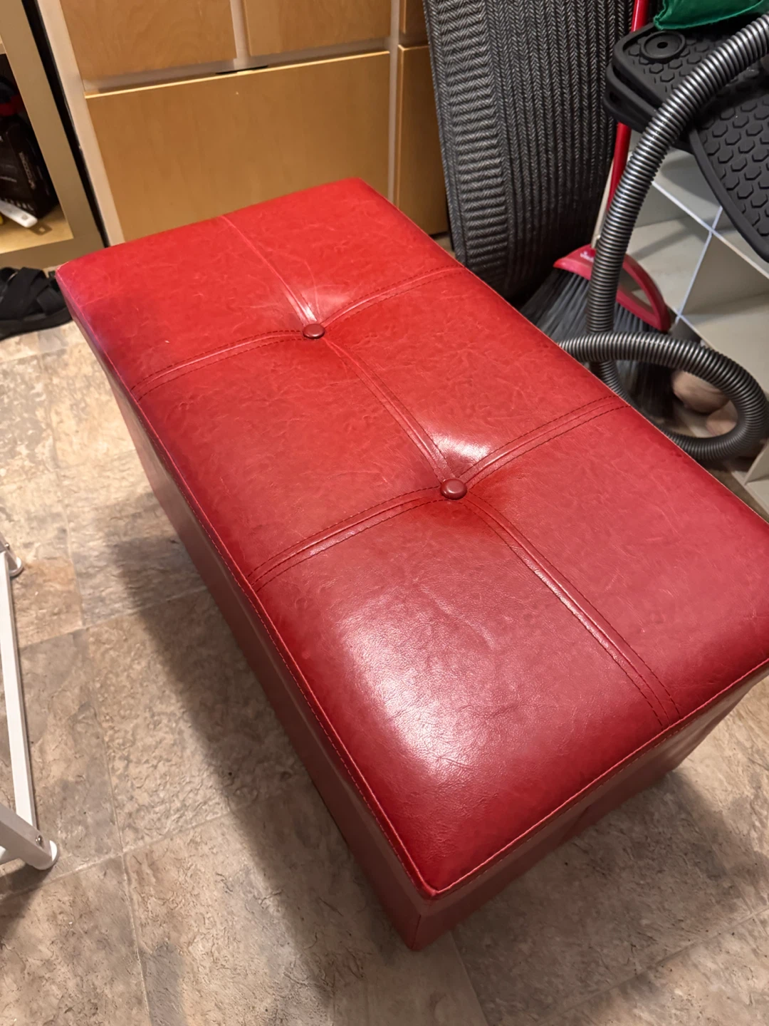 Red Faux Leather Storage Ottoman Bench