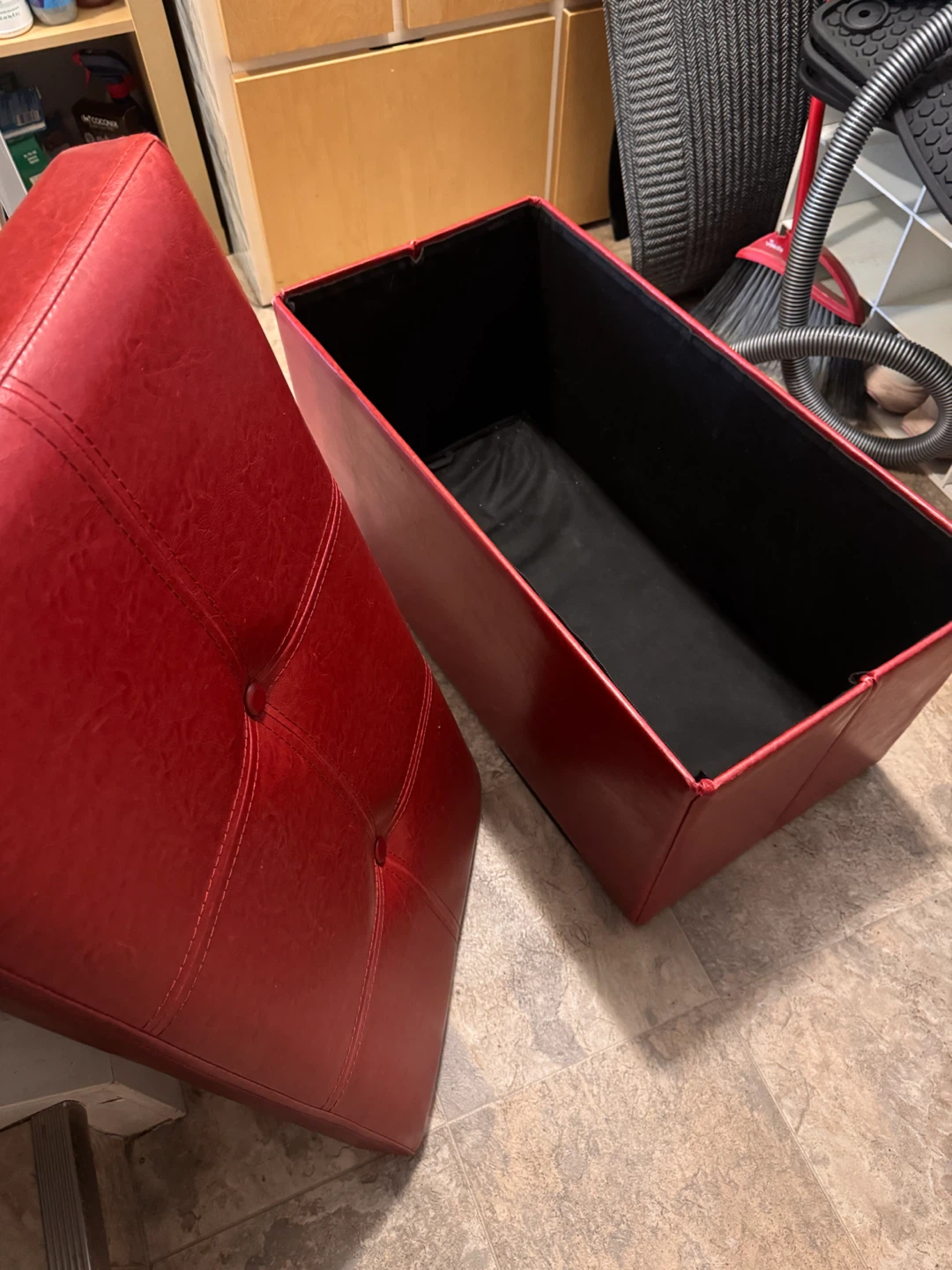 Red Faux Leather Storage Ottoman Bench - photo 2
