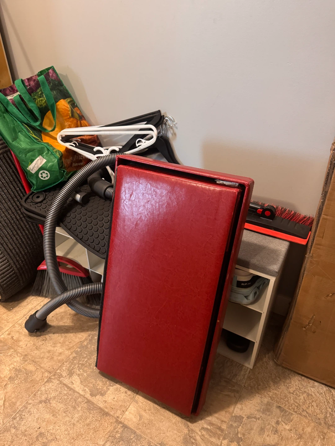 Red Faux Leather Storage Ottoman Bench - photo 3