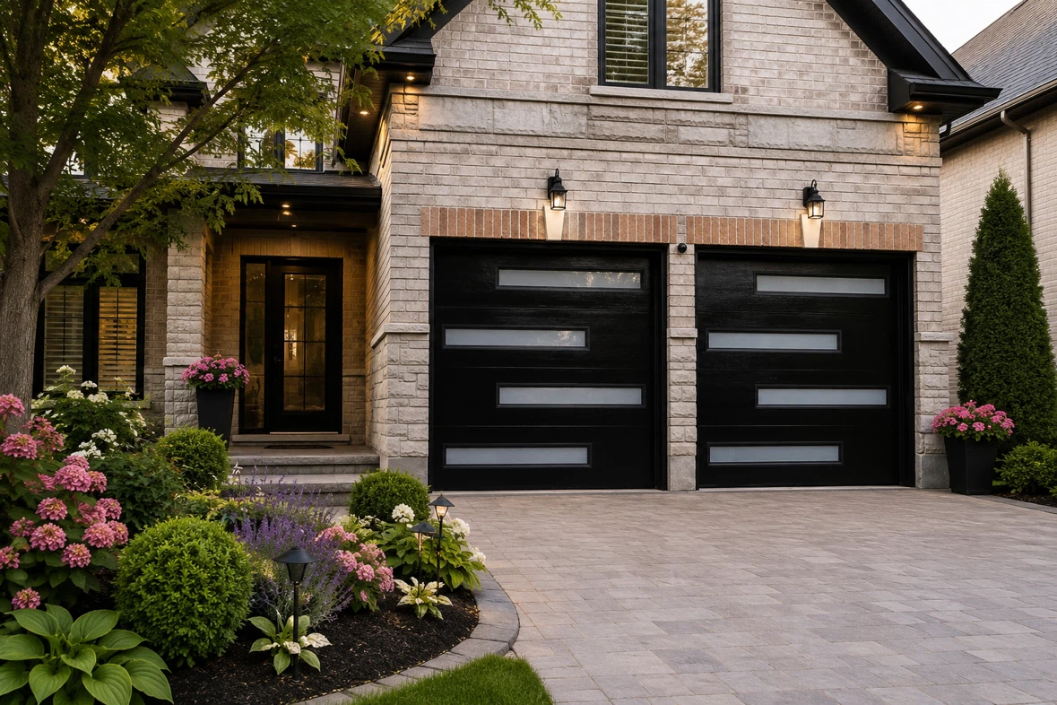 Modern Black Garage Doors with Frosted Windows