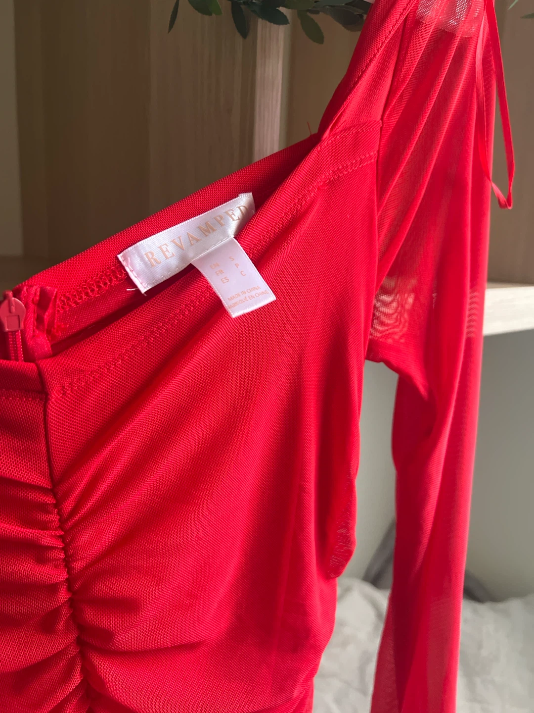 Revamped Red Ruched Mesh Dress - photo 2
