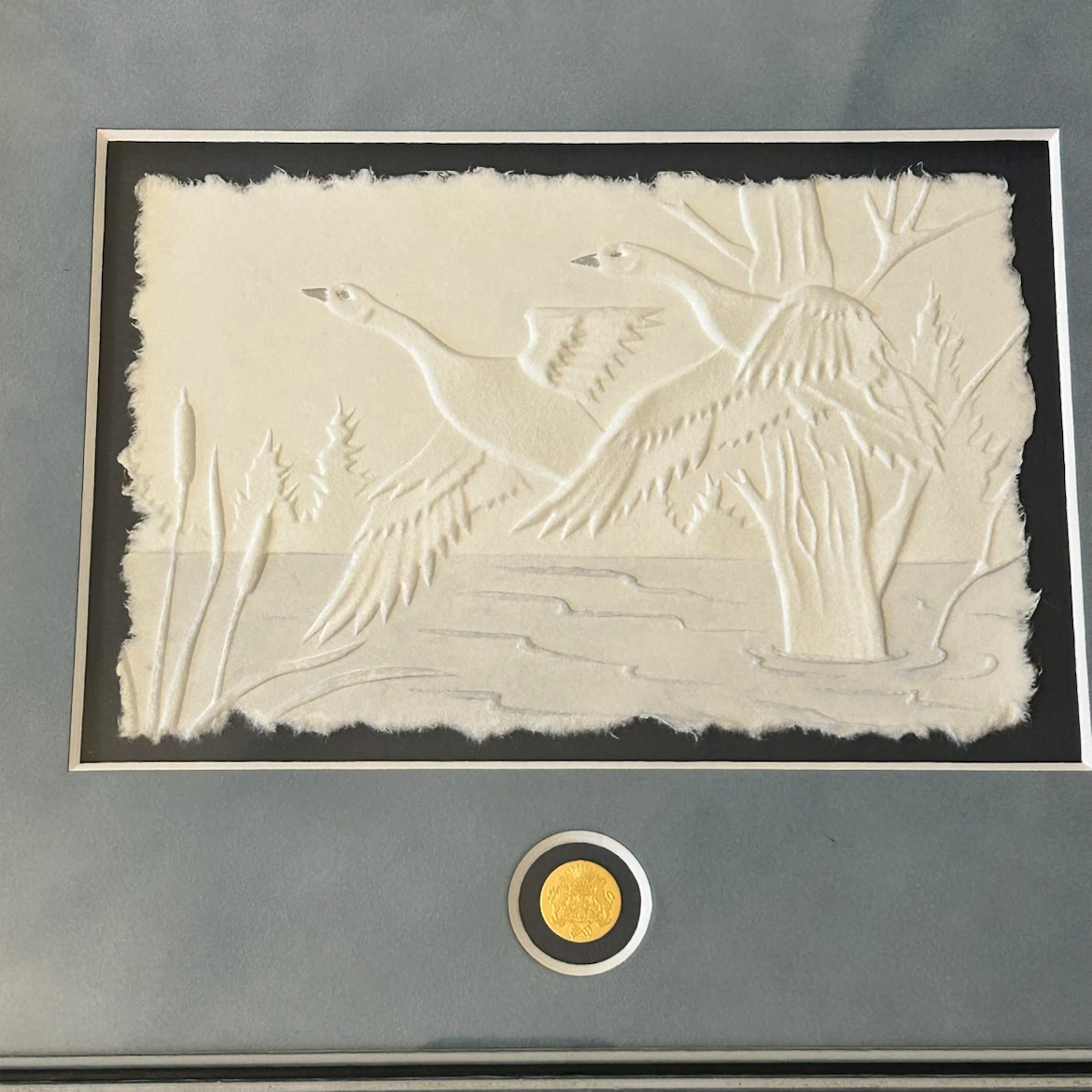 Framed Original Cast Paper Art – Flying Geese - photo 2