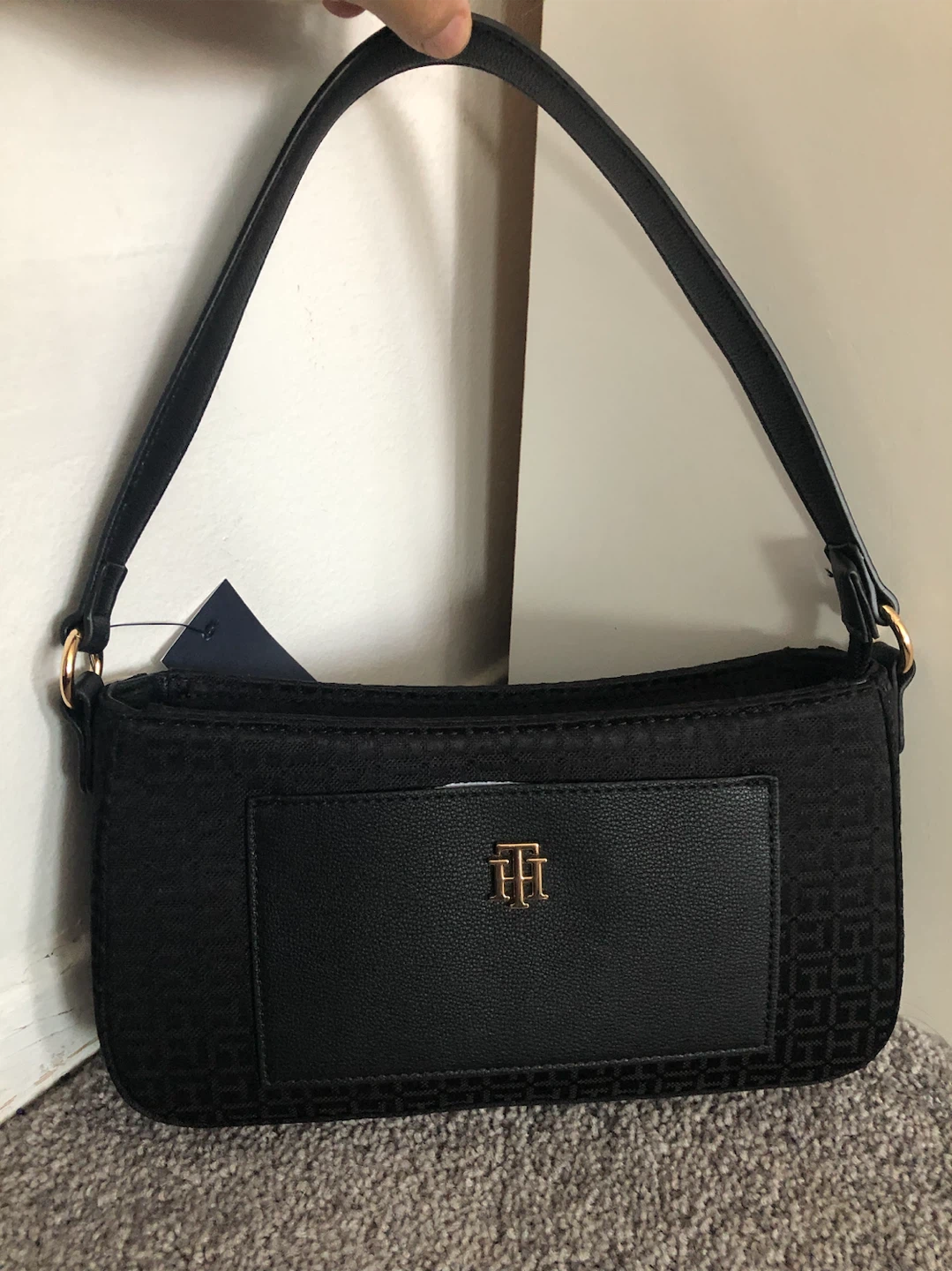 Tommy Hilfiger Black Monogram Shoulder Bag