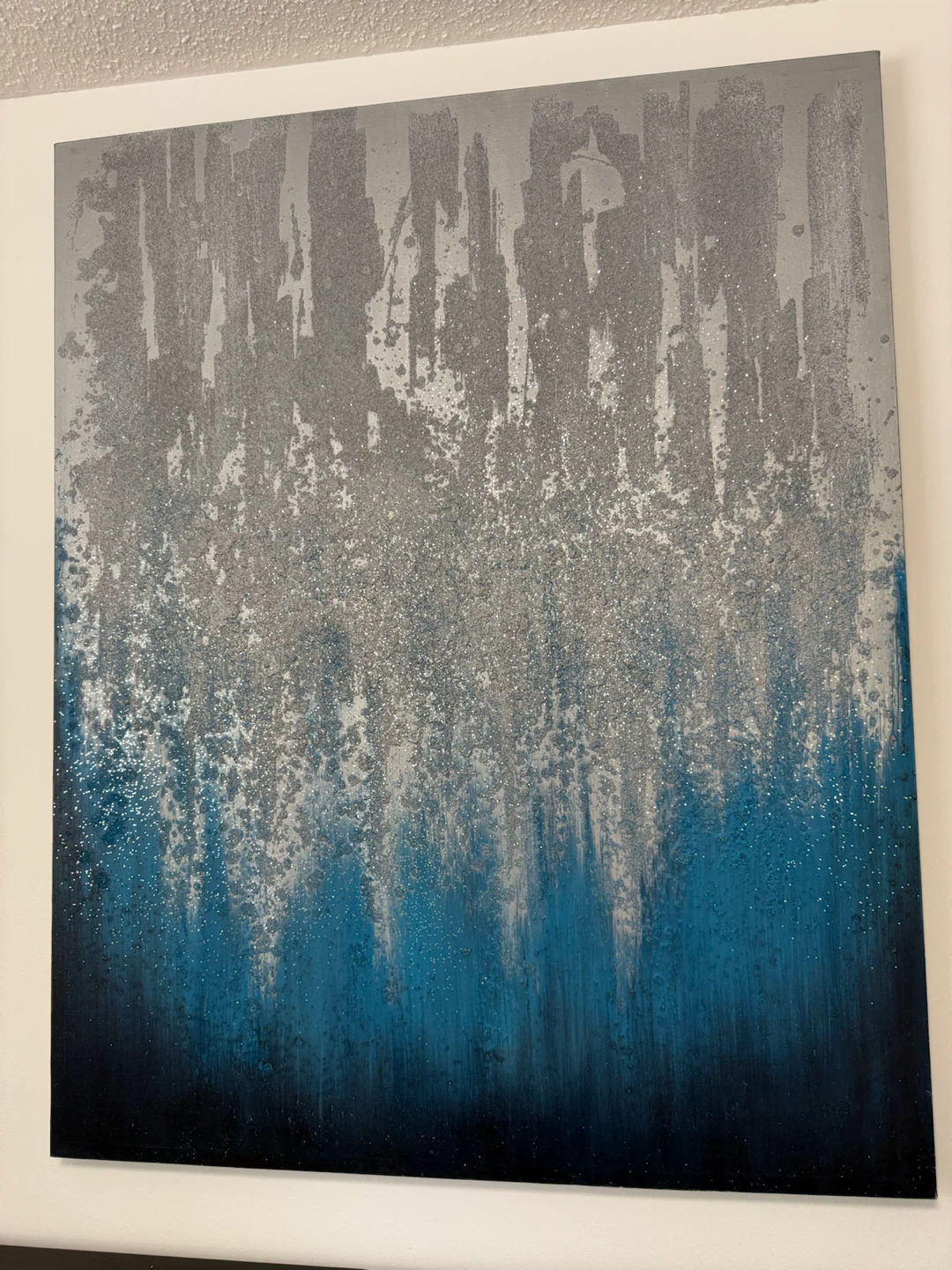 Large Blue & Silver Textured Abstract Canvas Wall Art