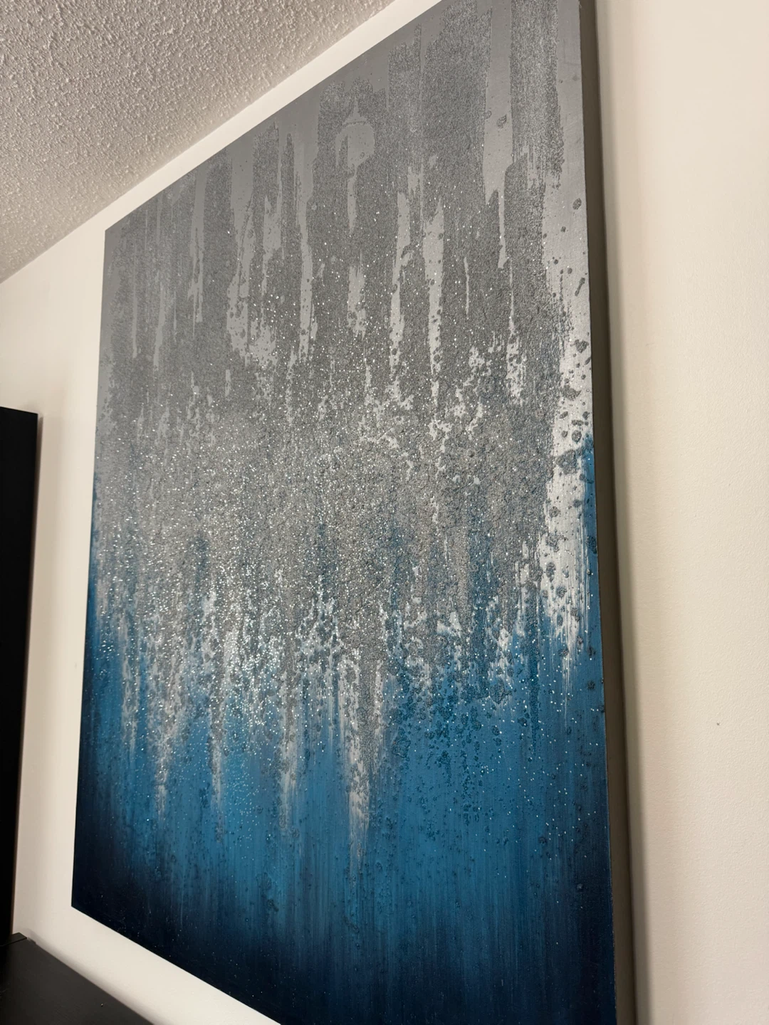Large Blue & Silver Textured Abstract Canvas Wall Art - photo 2