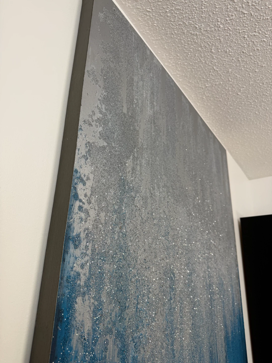 Large Blue & Silver Textured Abstract Canvas Wall Art - photo 3