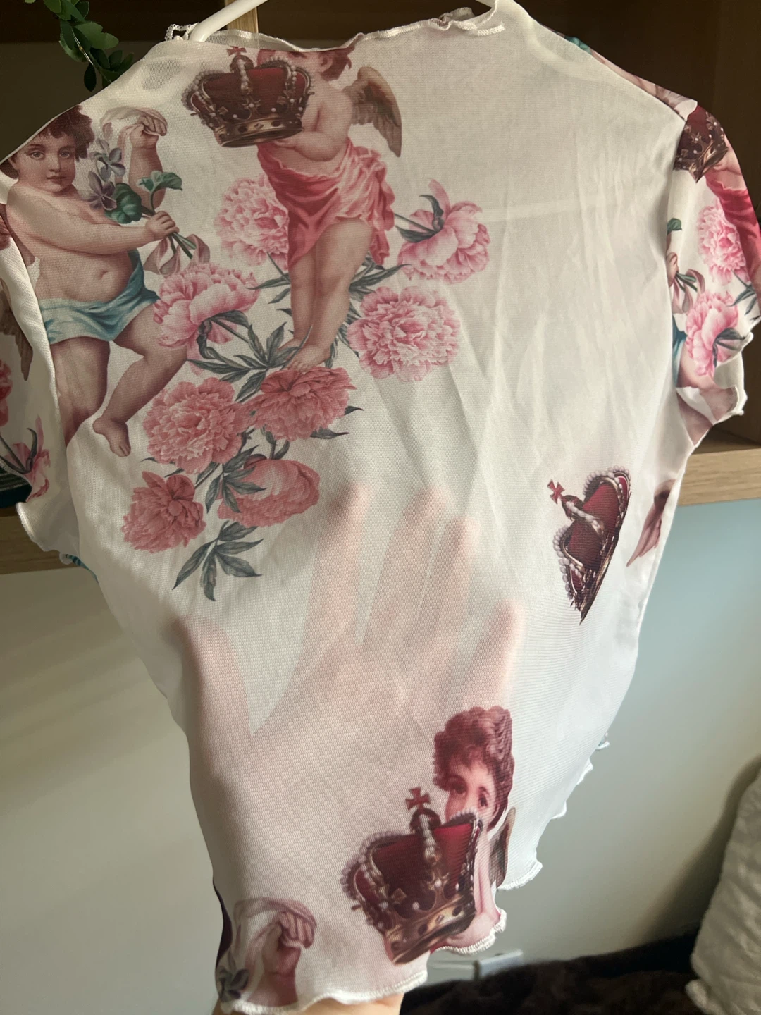 Sheer Mesh Top with Cherub and Crown Print - photo 2
