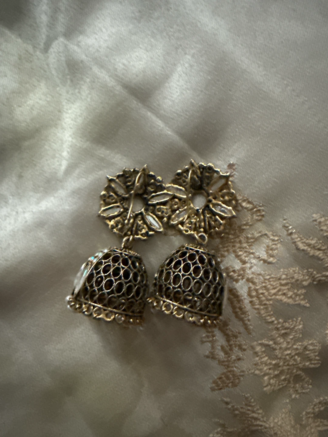 Indian Jhumka Earrings with White and Gold Accents - photo 2