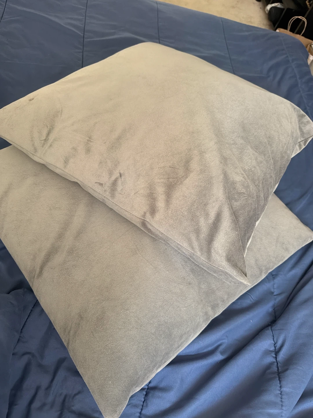 Grey Velvet Throw Pillows (Set of 2)