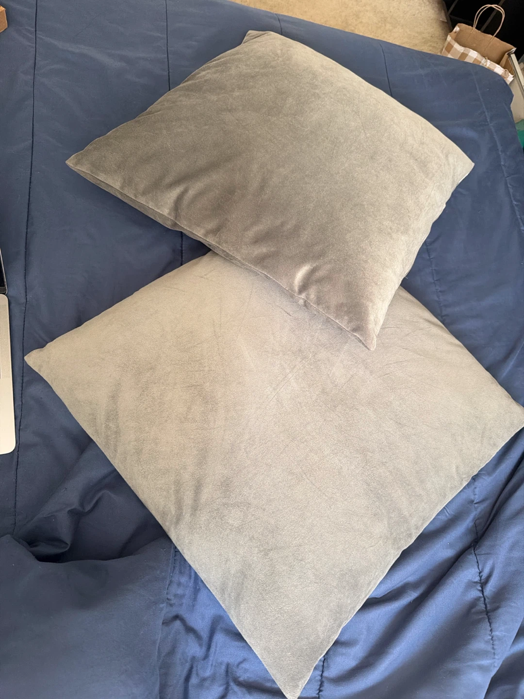 Grey Velvet Throw Pillows (Set of 2) - photo 2