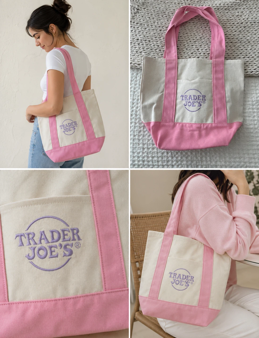 Trader Joe's Canvas Tote Bag - Pink Trim
