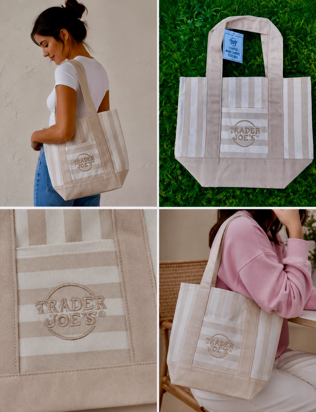 Trader Joe's Striped Mini Canvas Tote Bag