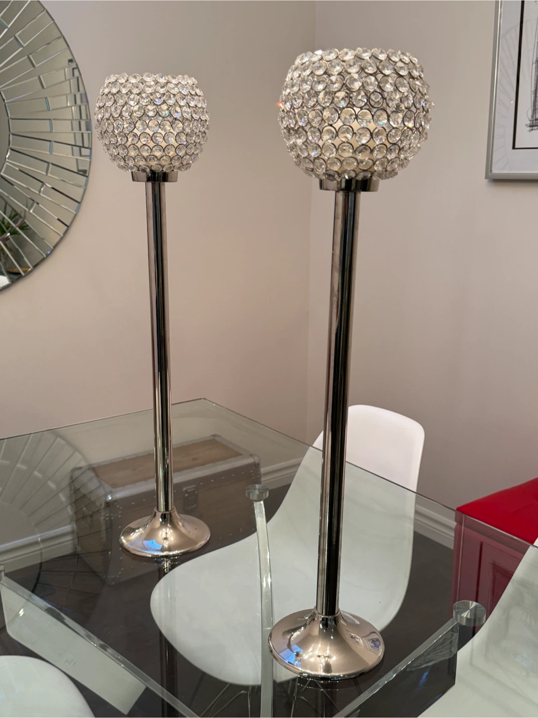 Set of 2 Crystal Ball Candle Holders